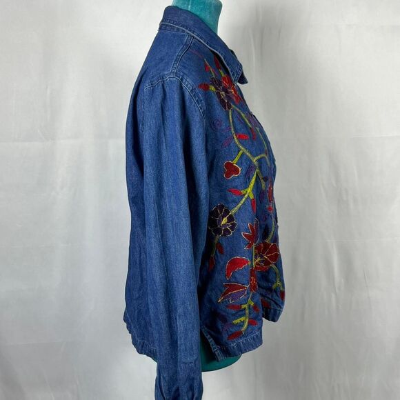 Vintage Tantrums Embroidered Floral lightweight Denim Jacket Large - Picture 5 of 6